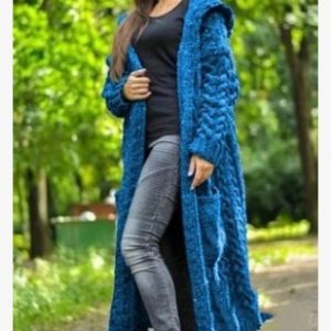 Open Front Chunky Longline Knitted Cardigan with Hood